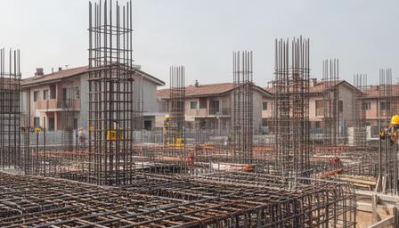 Cantiere residenziale in provincia di Mantova con armature metalliche visibili prima del getto