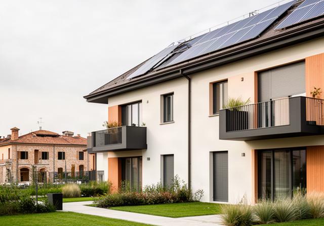 Edificio residenziale contemporaneo a Mantova con pannelli solari, facciata isolata e area verde