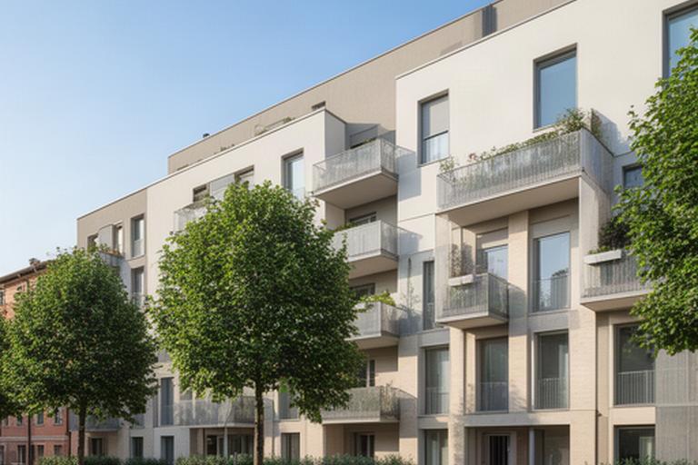 Facciata contemporanea di appartamenti residenziali a Mantova con balconi luminosi e alberi lungo il marciapiede